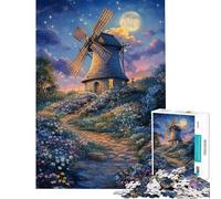 Puzzle da 1000 pezzi per adulti percorso del mulino a vento illuminato dalla luna gioco educativo e stimolante per l'analisi e la logica ideale come regalo di compleanno (dimensioni 75x50cm)