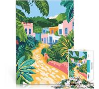 Puzzle da 1000 pezzi per adulti Percorso di villaggio pastello tropicale Arte minimalista Antistress Sfida difficile Buon regalo 75x50cm