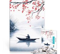 Puzzle da 1000 pezzi per adulti Pescatore nel paesaggio invernale Gioco impegnativo con pezzi completamente interconnessi di forma casuale 75x50cm
