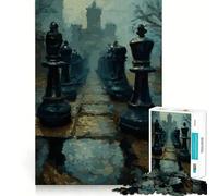 Puzzle da 1000 pezzi per adulti,pezzi degli scacchi in un paesaggio nebbioso,taglio preciso,gioco di logica cognitiva,gioco rilassante,regalo di Natale (38x26cm)