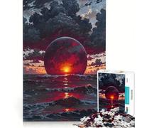Puzzle da 1000 pezzi per adulti: Pianeta Rosso che sorge sull'oceano gioco rilassante taglio di precisione adatto come decorazione da scrivania 38x52cm