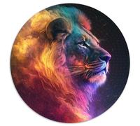 Puzzle da 1000 pezzi per adulti, piccolo leone nel fuoco arcobaleno, puzzle rotondo in cartone, attività educativa per le abilità cognitive, miglioramento delle abilità cognitive (67,5x67,5 cm)