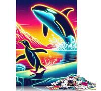 Puzzle da 1000 pezzi per adulti Pinguino che scappa Orca Puzzle quadrati creativi per adulti, puzzle di carta Decorazione per la casa Puzzle 38x26 cm/1000 pezzi