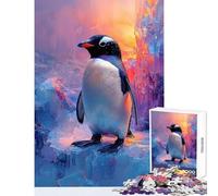 Puzzle da 1000 pezzi per adulti Pinguino sul ghiaccio con sfondo colorato Decorazione per la casa Giocattoli Idee regalo Gioco educativo Adatto per la decorazione della scrivania Dimensioni 38x52cm