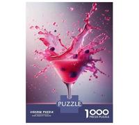 Puzzle Da 1000 Pezzi Per Adulti Pink Cocktail with Blueberries Puzzle Per Adulti Gioco Pratico Decorazione Da Parete Ottimo Regalo Per I Giocatori 38x26cm/1000pcs
