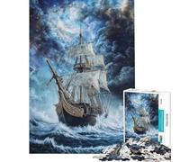 Puzzle da 1000 pezzi per adulti Pirati attraverso la tempesta difficile e impegnativo giocattolo educativo per ragazzi dai 14 anni in su (38x26cm)