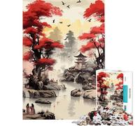 Puzzle da 1000 pezzi per adulti pittura a inchiostro giapponese sfida educativa antistress gioco educativo adatto a persone dai 14 anni in su (50x75cm)