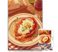 Puzzle da 1000 pezzi per adulti Pollo alla parmigiana con spaghetti e vino Gioco di sfida unico Attività per famiglie Regali di compleanno Dimensioni 38x26cm