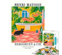 Puzzle da 1000 pezzi per adulti poster della mostra di Henri Matisse con gatto nero sfida di completamento disegno assemblaggio decorazione per la casa giocattolo per ragazzi dai 14 anni in su 50x75cm