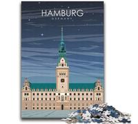 Puzzle da 1000 pezzi per adulti, poster di viaggio ad Amburgo, antistress, per ammazzare il tempo, lista dei desideri con Babbo Natale (dimensioni 38x52cm)