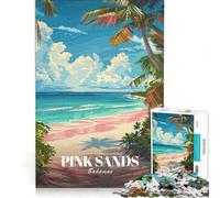 Puzzle da 1000 pezzi per adulti poster di viaggio "Pink Sands Bahamas" gioco impossibile analisi e logica per rafforzare l'amore tra le coppie 38x26cm