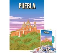 Puzzle da 1000 pezzi per adulti poster di viaggio vintage di Puebla Messico gioco intellettuale educativo divertente e spiritoso regalo di compleanno (dimensioni 38x52cm)
