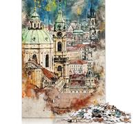 Puzzle da 1000 pezzi per adulti Praga in acquerello Puzzle quadrato per adulti, puzzle di carta Puzzle Gioco pratico 1000 pezzi (75x50 cm)