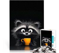 Puzzle da 1000 pezzi per adulti Procione carino con caffè giocattoli educativi per l'apprendimento Migliorare l'amore tra le coppie 38x26cm