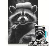 Puzzle da 1000 pezzi per adulti: procione che si lava i denti gioco per famiglie rilassante e stimolante per la mente collezione d'artista belle arti 50x75cm