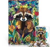 Puzzle da 1000 pezzi per adulti Procione in vetro colorato giocattoli educativi per l'apprendimento Migliorare l'amore tra le coppie 52x38cm