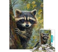 Puzzle da 1000 pezzi per adulti procione sull'albero gioco divertente difficile unico ideale per compleanni e regali (dimensioni 38x26cm)