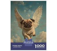Puzzle Da 1000 Pezzi Per Adulti Pug Angel Dog Loss Tribute Print Flying Pug with Wings Puzzle Per Adulti Giocattolo Decorazione Da Parete Vacanza A Casa Passatempo Compleanno E Regali Unici 70x50cm/