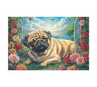 Puzzle Da 1000 Pezzi Per Adulti Pug Flower Border 1000 PCS 75x50cm Regalo Di Natale Per Bambini Adolescenti Adulti Attività Familiare Divertente Tempo Di Festa