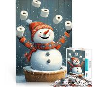 Puzzle da 1000 pezzi per adulti Pupazzo di neve che fa il giocoliere con la carta igienica a Natale Analisi e logica Un'opera d'arte 38x26cm