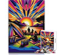 Puzzle da 1000 pezzi per adulti, puzzle campeggio tramonto Wpap Popart, sfida difficile, giochi educativi, ottimo regalo per i giochi (dimensioni 38x52cm)