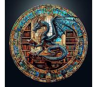 Puzzle da 1000 pezzi, per adulti, puzzle classici, rotondi, biblioteche, drago, 67,5 x 67,5 cm, Jigsaw per adulti, carta di carta blu, irregolare, unici, 1000 puzzle per amici di famiglia