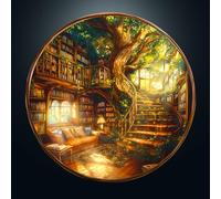 Puzzle da 1000 pezzi, per adulti, puzzle classici, rotondi, casetta sull'albero, libreria, 67,5 x 67,5 cm, Jigsaw per adulti, carta di carta blu irregolare, puzzle unico per amici di famiglia
