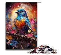 Puzzle da 1000 pezzi per adulti puzzle colorato psichedelia di un grazioso uccellino azzurro decorazione da parete antistress 75x50 cm