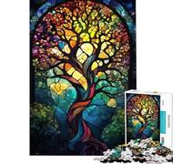 Puzzle da 1000 pezzi per adulti puzzle con albero della vita in vetro colorato gioco rompicapo per adulti analisi e logica compleanno e Natale (dimensioni 38x26cm)