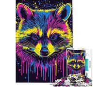 Puzzle da 1000 pezzi per adulti puzzle con arte del procione al neon gioco rompicapo per adulti analisi e logica compleanno e Natale (dimensioni 50x75cm)