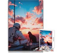 Puzzle da 1000 pezzi per adulti,puzzle con astronauta e gatto che guardano il tramonto,paesaggio urbano,giocattoli educativi,giochi per il divertimento in famiglia,opera d'arte,regalo 50x75cm