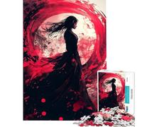 Puzzle da 1000 pezzi per adulti puzzle con cerchio rosso raffigurante una donna giocattolo antistress ideale come regalo (dimensioni 38x52cm)