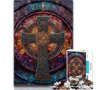 Puzzle da 1000 pezzi per adulti, puzzle con croce in vetro colorato, ideali come regalo per tutta la famiglia dai 14 anni in su (dimensioni 38x26cm)