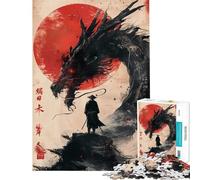 Puzzle da 1000 pezzi per adulti puzzle con drago samurai e sole rosso giocattolo fai da te antistress divertente attività da fare a casa (dimensioni 50x75cm)