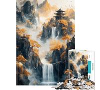 Puzzle da 1000 pezzi per adulti puzzle con il tempio della cascata dorata gioco rompicapo per adulti analisi e logica compleanno e Natale (dimensioni 38x52cm)