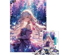 Puzzle da 1000 pezzi per adulti puzzle con ragazza anime in un giardino fiorito giochi di relax per adulti analisi e logica attività divertenti da fare a casa (dimensioni 38x52cm)