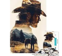 Puzzle da 1000 pezzi per adulti puzzle Cowboy Double Exposure ideale per compleanni e Natale per divertimento in famiglia decorazione per la casa adatto a partire dai 14 anni (38x52cm)