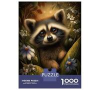 Puzzle Da 1000 Pezzi Per Adulti Puzzle Cute Raccoon Portrait in Floral Setting Puzzle Giocattolo Decorazione Da Parete Ma Divertente E Umoristico Divertimento A Casa Attività, 70x50cm/1000pcs