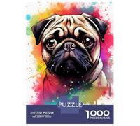 Puzzle Da 1000 Pezzi Per Adulti Puzzle Cute Watercolor Pug Dog Puzzle Per Adulti Gioco Pratico Decorazione Perfetta Gioco Stimolante Regali 52x38cm/1000pcs