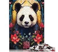 Puzzle da 1000 pezzi per adulti, puzzle da 1000 pezzi con panda e vetrate colorate per adulti, gioco difficile e stimolante, 1000 pezzi (75x50 cm)