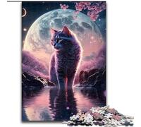 Puzzle da 1000 pezzi per adulti, puzzle da favola con gatto al chiaro di luna, in cartone, Halloween, Pasqua, Capodanno, 1000 pezzi(26x38cm)