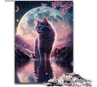 Puzzle da 1000 pezzi per adulti, puzzle da favola con gatto al chiaro di luna, in legno, regalo perfetto per compleanni, feste e decorazioni per la casa, 1000 pezzi(50x75cm)