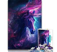 Puzzle da 1000 pezzi per adulti, puzzle da sogno a forma di cavallo viola, per ammazzare il tempo durante le vacanze, con pezzi completamente interconnessi e di forma casuale (dimensioni 75x50cm)