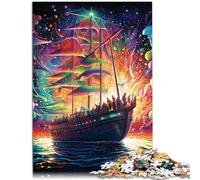 Puzzle da 1000 pezzi per adulti Puzzle del fumetto della barca pirata colorata analisi e logica Adatto per adolescenti da 14 anni e oltre 26x38cm
