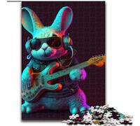 Puzzle da 1000 pezzi per adulti, puzzle di animali a forma di chitarra e coniglio, in legno, rompicapo fai da te stimolante, gioco perfetto per famiglie o regalo decorativo, 1000 pezzi(50x75cm)