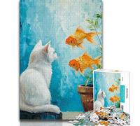 Puzzle da 1000 pezzi per adulti, puzzle di gatti e pesci rossi per adulti, attività divertenti per la casa, giocattoli per i giorni di pioggia, regali di compleanno (dimensioni 75x50cm)