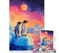 Puzzle da 1000 pezzi per adulti puzzle di pinguini su un iceberg sotto un cielo colorato giocattoli per la casa opere d'arte regalo gioco pratico impegnativo da completare dimensioni 50x75cm