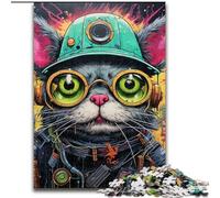 Puzzle da 1000 pezzi per adulti, puzzle futuristici a forma di gatto in legno, idea regalo di compleanno, gioco rompicapo impegnativo, 1000 pezzi(50x75cm)