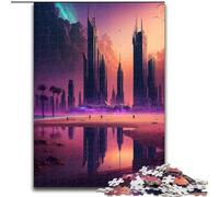 Puzzle da 1000 pezzi per adulti, puzzle futuristici di edifici cittadini in legno, Halloween, Pasqua, Capodanno, 1000 pezzi(50x75cm)
