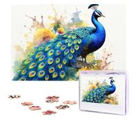 Puzzle da 1000 pezzi per adulti Puzzle impegnativo per serate di gioco Regali Immagine personalizzata Pavone Pittura ad acquerello Puzzle in legno personalizzato per la famiglia, dimensioni finite